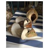 BIRD HOUSE SHELL SHAPED, CONE SHAPED PLANTERS FOR