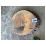 PICTURE ON WOOD PIECE OF SHIPS