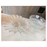 IRIDESCENT SERVING PLATE AND PRESSED GLASS BOWL