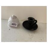 LLADRO PURPLE AND WHITE BELL AND A BLACK CANDLE