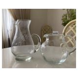 GLASS PITCHERS WITH APPLIED GLASS HANDLES ONE