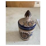 HAND SIGNED MEXICAN POTTERY COVERED JAR WITH LID