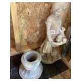 CEMENT GIRL HOLDING PUPPIES STATUE