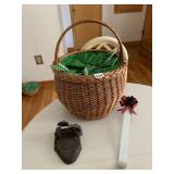 LARGE HANDLED BASKET WITH FABRIC COVER, VINTAGE