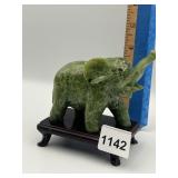 CARVED GEMSTONE GREEN JADE ELEPHANT ON CUSTOM