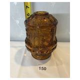 AMBER GLASS CANDLE HOLDER WITH PEDESTAL