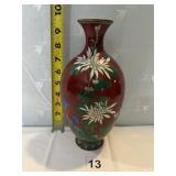 BRASS CLOISONNE VASE 9"H
