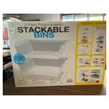 2-PACK POLYPROPYLENE STACKABLE BINS NIB