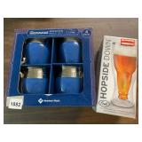HOP SIDE DOWN BEER BOTTLE GLASS NIB & HAMMERED