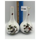 HEREND HAND PAINTED MATCHING BUD VASES 5 INCHES