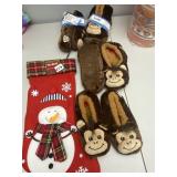 3 SETS OF SLIPPERS AND STOCKING