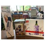 WINE ESSENTIALS WINE KIT NIB, METAL WINE BOTTLE