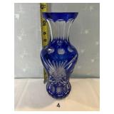 BLUE BOHEMIAN GLASS VASE 11.5"H