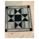 STAINED GLASS PANEL 11 1/2 X 11 1/2 BLUE AND