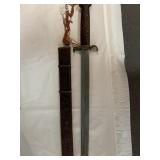 ANTIQUE CHINESE SWORD W/ CARVED HANDLE AND SHEATH