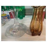 ROMANIA VASE   AND ETCHED FLOWER AMBER VASE
