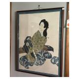 ANTIQUE JAPANESE SILK GOUCHE WATERCOLOR GEISHA