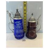 COBALT BLUE AND RUBY GLASS STEINS
