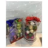 GLASS CONTAINER WITH ORNAMENTS & OTHER ORNAMENTS