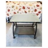 SMALL ROLLING GLASS TOPPED FILE DRAWER,