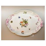 HEREND PLATTER 16" W/ PINK BOW DESIGN ON HANDLES