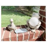 CEMENT DUCK, COMPOSITION WELCOME SIGN AND FROG