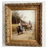 OIL PAINTING BY LAJOS BRUCK - GOING TO THE MARKET