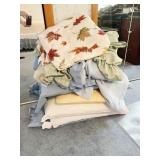 PILLOWS, BLANKETS, BLUE DOILY BED SKIRT