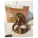 LION HEAD DOOR KNOCKER W/ FIGURAL WOMAN