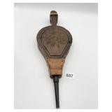 CARVED WOOD BELLOWS W/ WRAPPED LEATHER