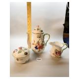 HEREND 3 PIECE TEA SET TEAPOT CREAMER SUGAR PINK