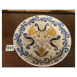 FOLK ART PLATE 1970 YELLOW BLUE AND WHITE 8.5"
