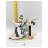 HEREND PORCELAIN FIGURINE 2 FIGURES W/ GRAPES 7"