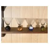 4 DECO PAPER WEIGHT BASE COCKTAIL GLASSES