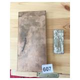 SOLID COPPER BAR AND SMALL METAL BLOCK