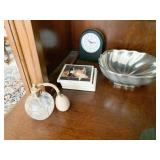 PERFUME BOTTLE, COASTER SET, PEWTER WILTON DISH,