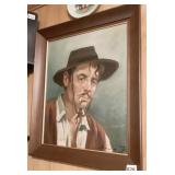 OIL ON CANVAS PAINTING MAN W/ CIGARETTE - CANVAS