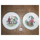 HEREND HAND PAINTED 7.5" PLATES W/ GREEN RIM
