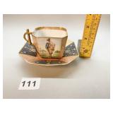 4-SIDED HAND PAINTED CUP/SAUCER SEE MARKING ON