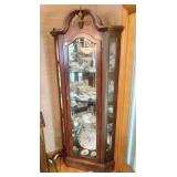 CHERRY CORNER CURIO CABINET OPEN PEDIMENT TOP,