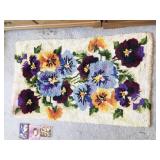 LATCH HOOKED PANSY THROW RUG 58X35