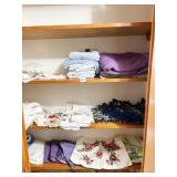 3 SHELVES CLOTH NAPKINS, EMBROIDERED PILLOWCASES,