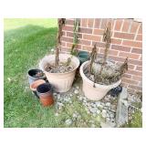 PLASTIC MOLDED PLANTERS THREE MATCHING AND SMALL