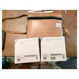 LEATHER CAMERA CASE AND 2 EMPTY HASSELBLAD LENS