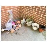 WATERING CAN, PLASTIC PLANTERS, COMPOSITION CAT