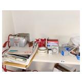 CLOSET CONTENTS LIGHT TIMERS, DUSTER, BULBS, ETC.