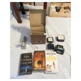 CD FILE BOX, STAPLER, TRAVEL CLOCKS, MYSTERY