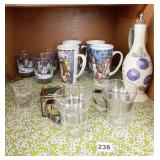 CHRISTMAS MUGS, BODUM GLASSES IN METAL HOLDERS,