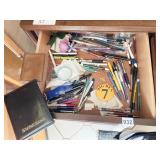 DRAWER CONTENTS INCLUDING PENS CALCULATOR LEATHER