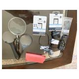 PHONE, 3 MAGNIFIER GLASSES, GLASS CASE, 2 WAKE